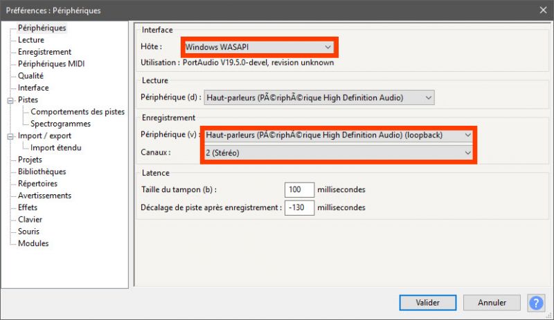 Loopback configuration Audacity